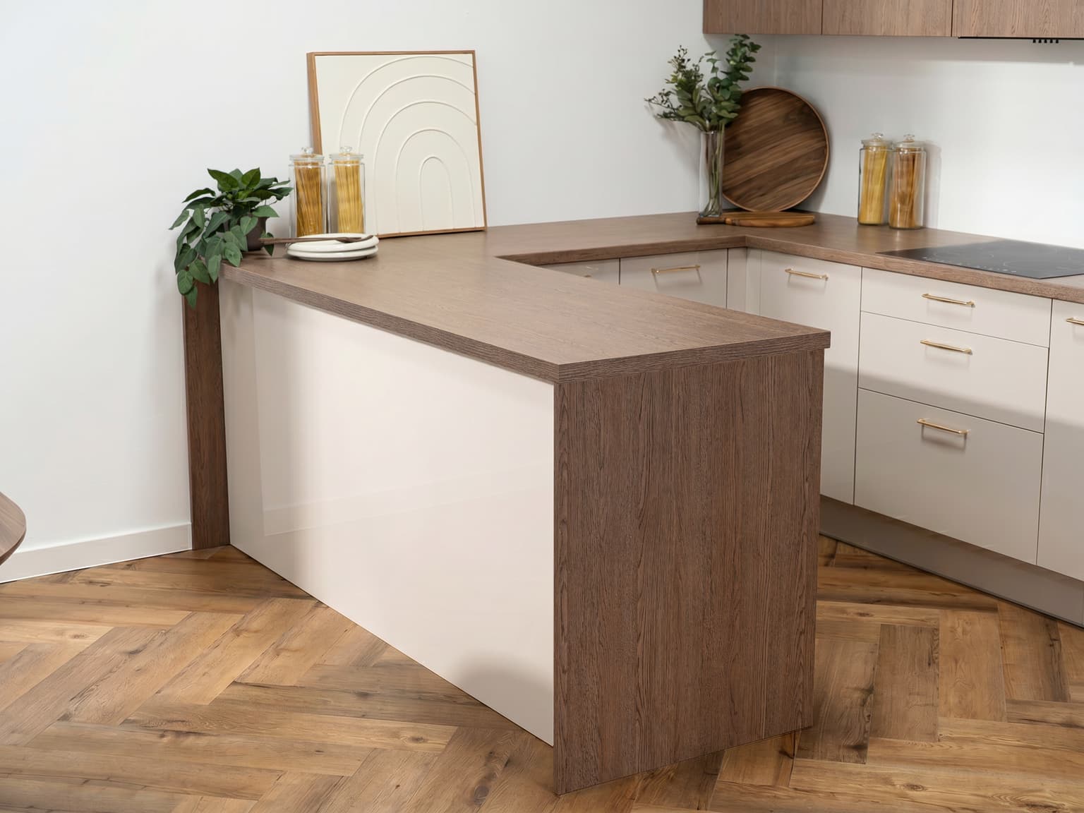 Kuchnia Cashmere – fronty Kaszmir Połysk, Dąb Belmont, blat Dąb Belmont – zdjęcie 6