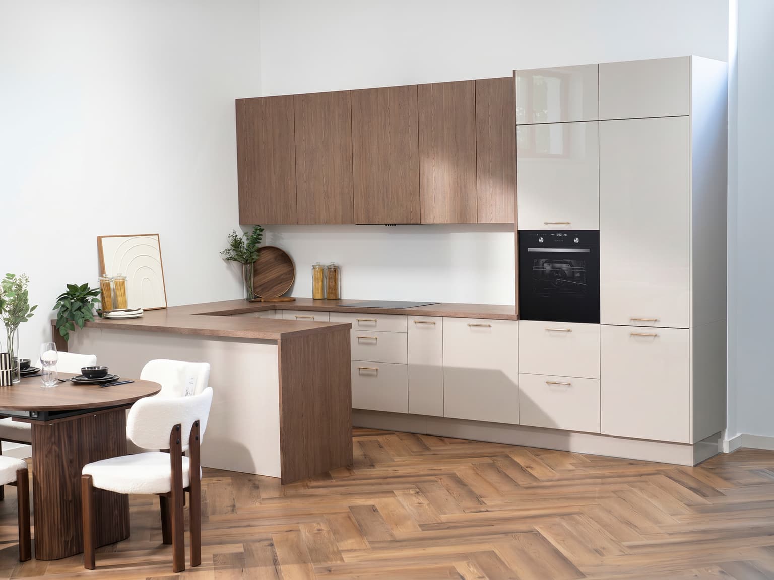 Kuchnia Cashmere – fronty Kaszmir Połysk, Dąb Belmont, blat Dąb Belmont – zdjęcie 19